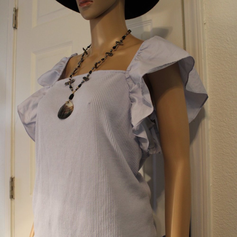 WOMEN QUAINT BLUE RUFFLE TOP - Picture 2 of 4